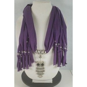 Jewelry Scarf Purple Articulated Owl with Rhinestone Eyes Penant